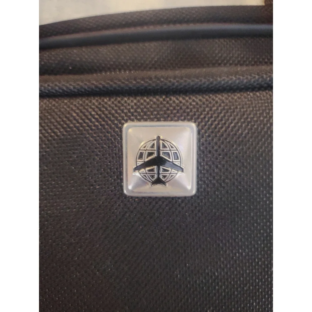 Black Polyester Travel Bag Shoulder Strap Dual Handles Globe Logo Flight Plane